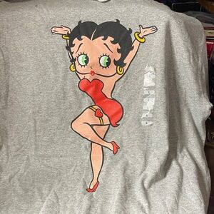 Gray Betty Boop T-Shirt with Cartoon Character Print-coed shirt. Coed  Large